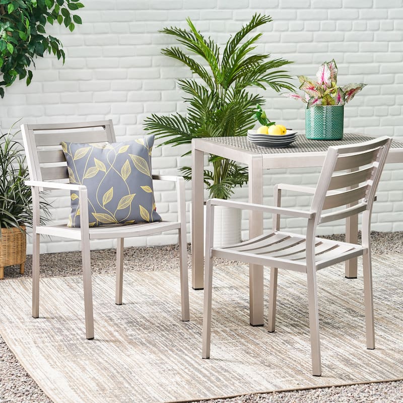 Aluminum Dining Chair Set of 2, Kitchen Dining Chairs Family Gatherings Bistro Chair, Outdoor Garden Chair Side Chair, Silver - Silver