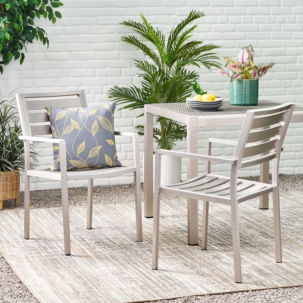 Aluminum Dining Chair Set of 2, Kitchen Dining Chairs Family Gatherings Bistro Chair, Outdoor Garden Chair Side Chair, Silver