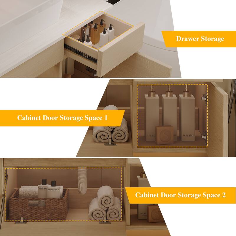 GDFStudio - Modern 31.5" Floating Wall-Mounted Bathroom Vanity with Vessel Sink, Soft-Close Drawer & Double Door Storage