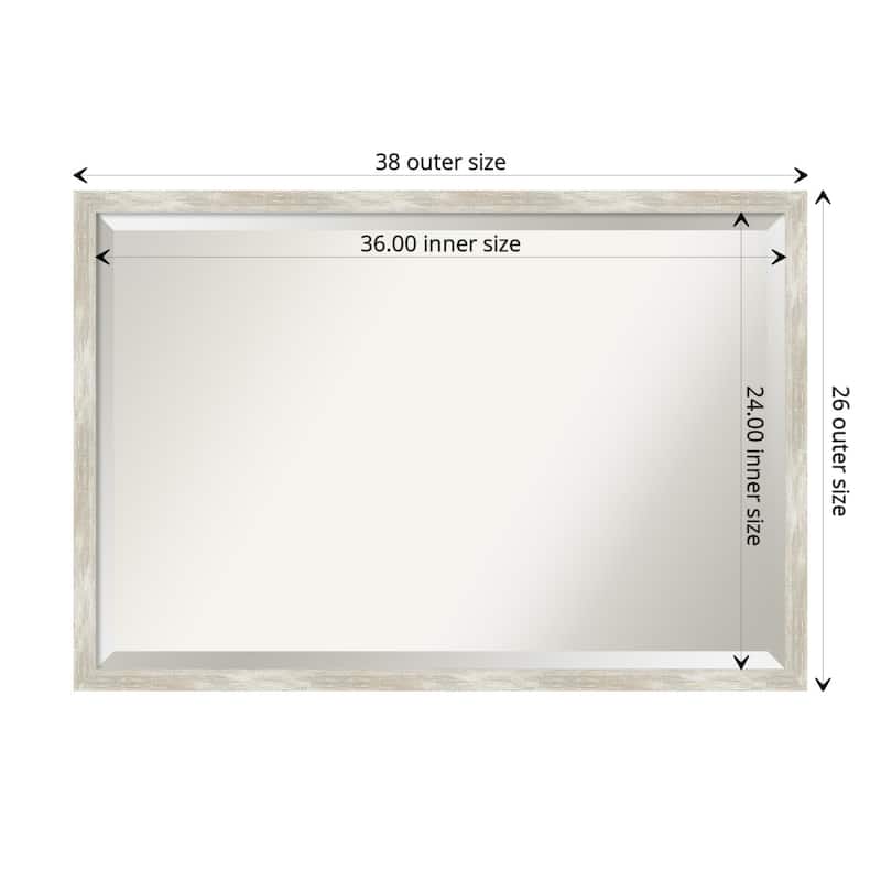 Beveled Bathroom Wall Mirror - Crackled Metallic Frame - Outer Size: 38 x 26 in - Crackled Metallic Narrow