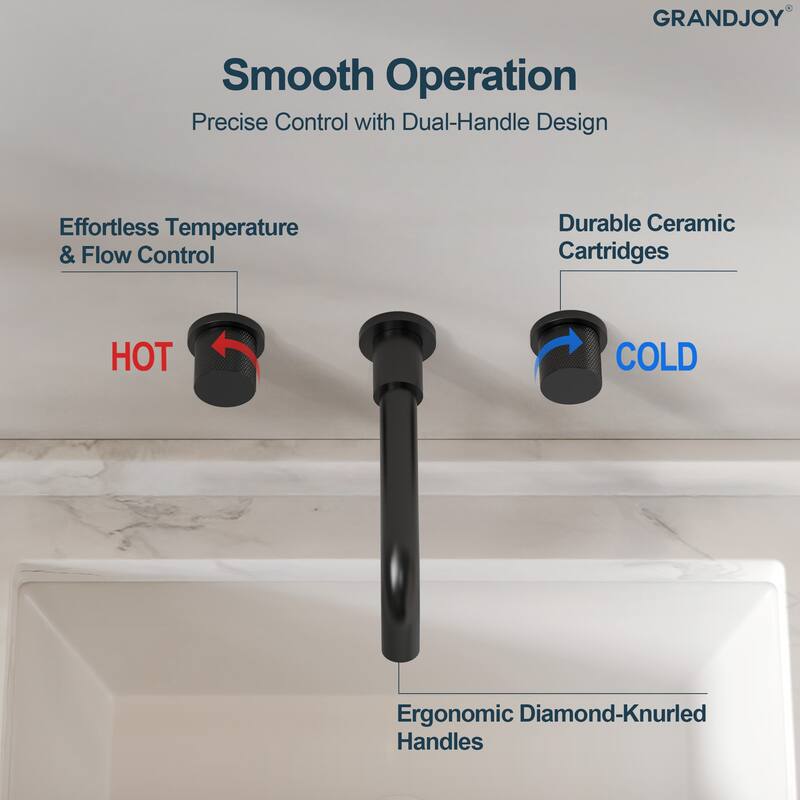 GRANDJOY 2-Handle Wall Mounted Bathroom Faucet