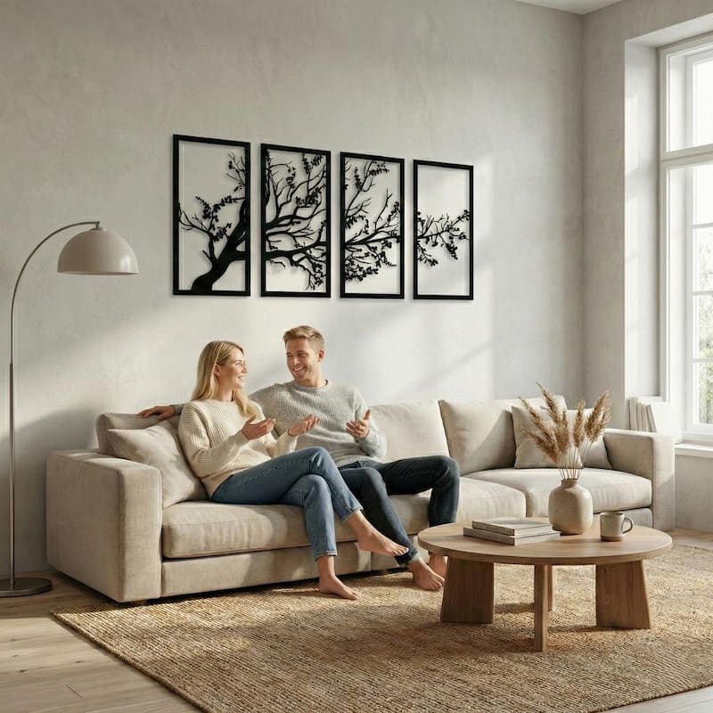 Tree of Life 4 Panels Metal Wall Decor for Home and Outside - Wall-Mounted Geometric Wall Art Decor