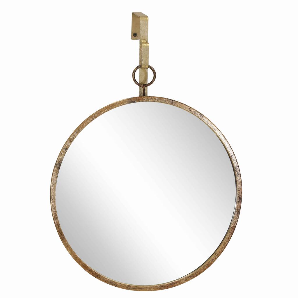 Round Metal Frame Wall Mirror with Textured Details, Gold