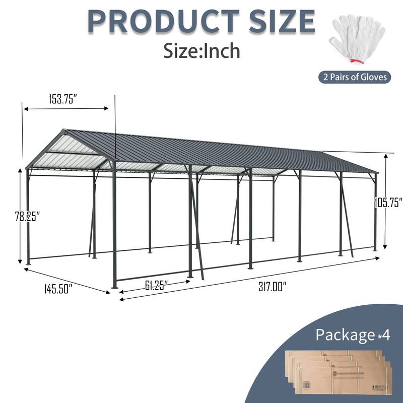 Industrial-Grade Galvanized Steel Carport‌ – Heavy-Duty Structure with 4 Angled Square Tube Supports & Corrosion-Resistant Roof
