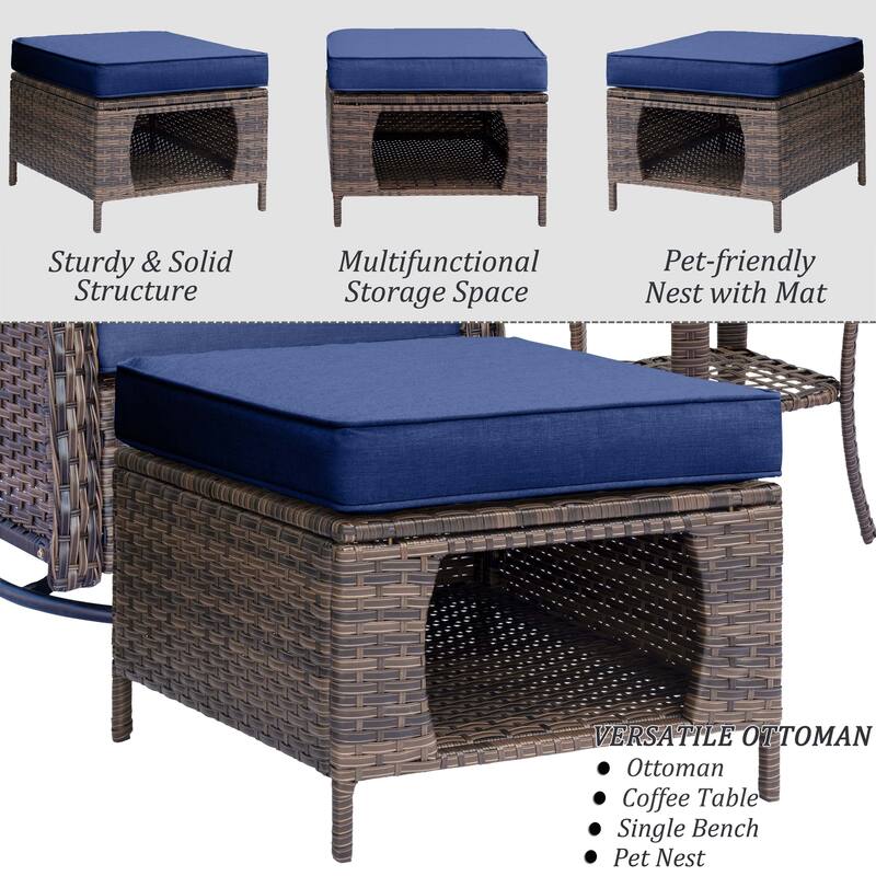 8 Piece Outdoor Wicker Patio Furniture Conversation Chair and Ottoman Set