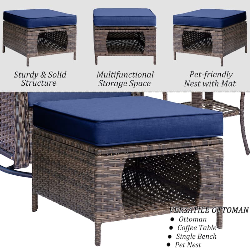 9 Piece Outdoor Wicker Patio Conversation Furniture Swivel Chairs Sets