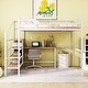 preview thumbnail 1 of 12, Full Size Metal Loft Bed with Desk and Lateral 4-Layer Storage Ladder White