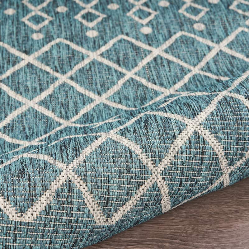 Sevita Sadie Contemporary Trellis Blue/Gray Durable Performance Indoor/Outdoor Area Rug