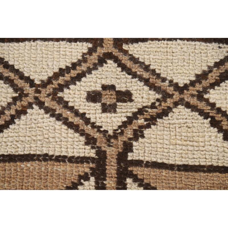 Geometric Anatolian Natural Dye Runner Rug Hand-knotted Wool Carpet - 3'0"x 11'0"