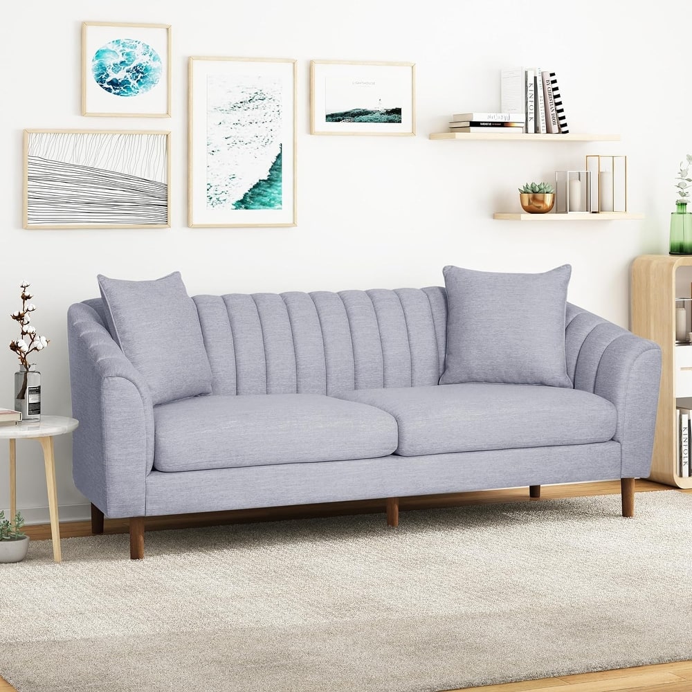 Contemporary Deep Seat Sofa with 2 Accent Pillows & Sloped Arms