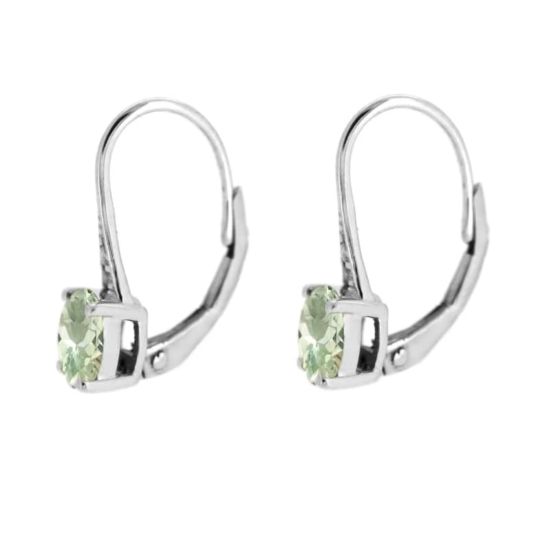 925 Sterling Silver Green Amethyst and Diamond Earrings