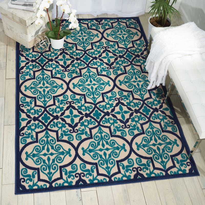 Nourison Aloha Indoor/Outdoor Geometric Area Rug - 5'3" x 7'5" - Navy/Blue