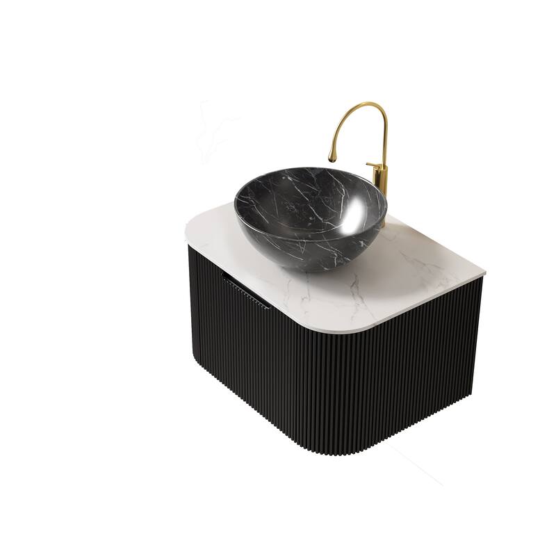 Vanity With Sink, Wall-Mounted Bathroom Storage Cabinet With Drawer,Bowl Ceramic Basin With Stone Pattern