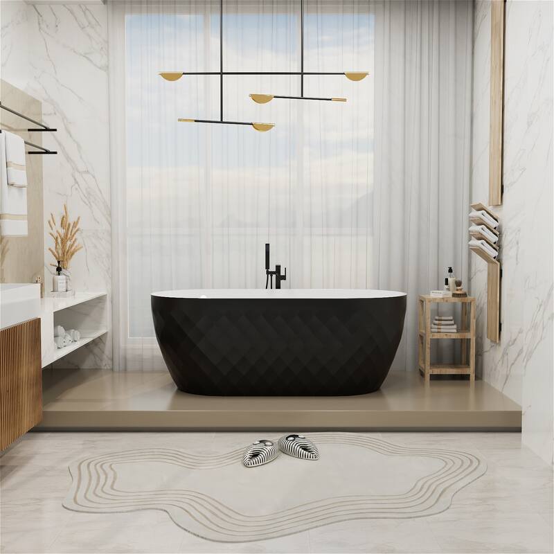 59 in. x 28 in. Acrylic Flat Bottom Non-Whirlpool Soaking Bathtub in Black