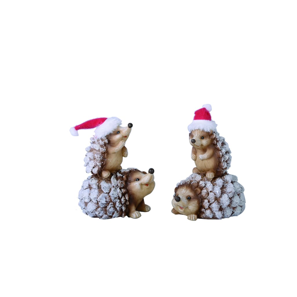 Transpac Resin Stack Hedgehog Set of 2 Christmas Home Decorations