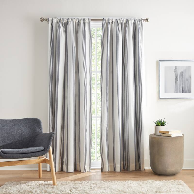 Tommy Hilfiger Bold Stripe Curtain Panel Pair - Dark Grey - 84 Inches