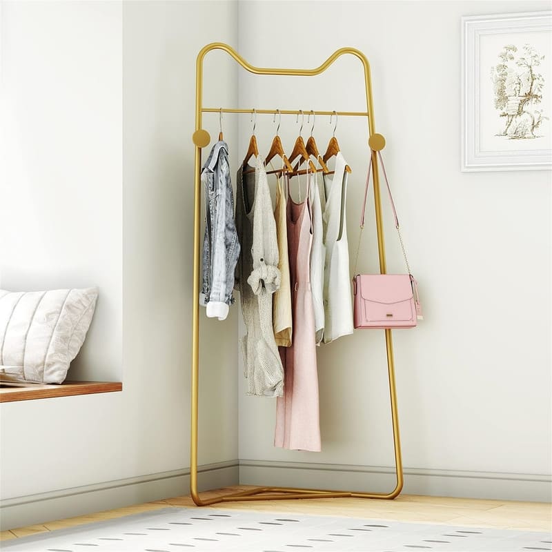 Gold Metal Corner Coat Rack - 15"D x 30"W x 63"H - Gold - 15"D x 30"W x 63"H