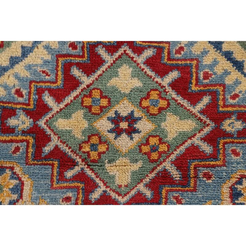 Geometric Kazak Accent Rug Handmade Foyer Wool Carpet - 3'2" x 4'8"