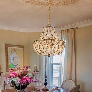 Vintage Glam 4-Light Antique Brass Crystal Chandelier - Antique Brass