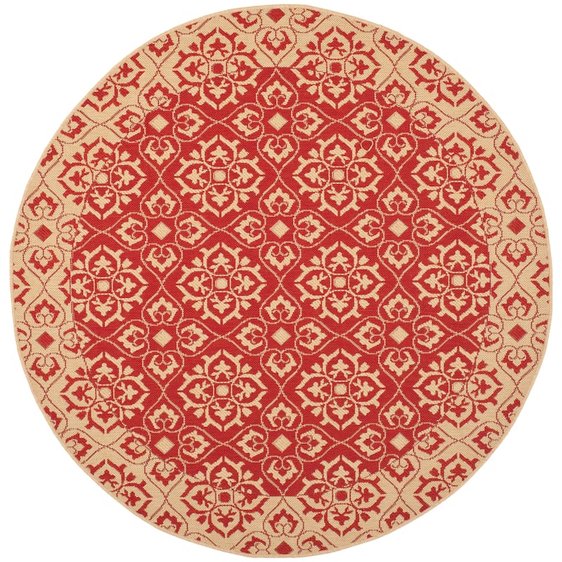 SAFAVIEH Courtyard Nejka Indoor/ Outdoor Waterproof Patio Backyard Rug - 5'3" Round - Red/Creme