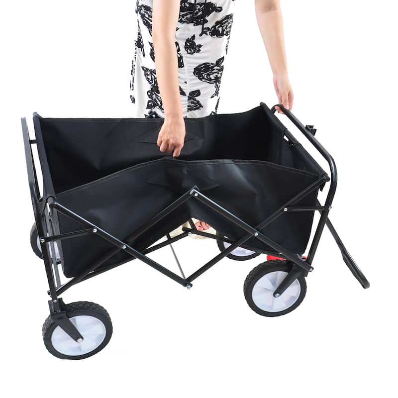 Folding Wagon Garden Shopping Beach Cart with Adjustable Handle