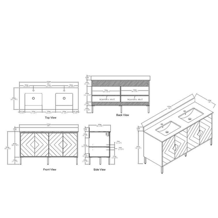 60" Fairy Wht CT Eileen Double sink vanity - Navy Blue
