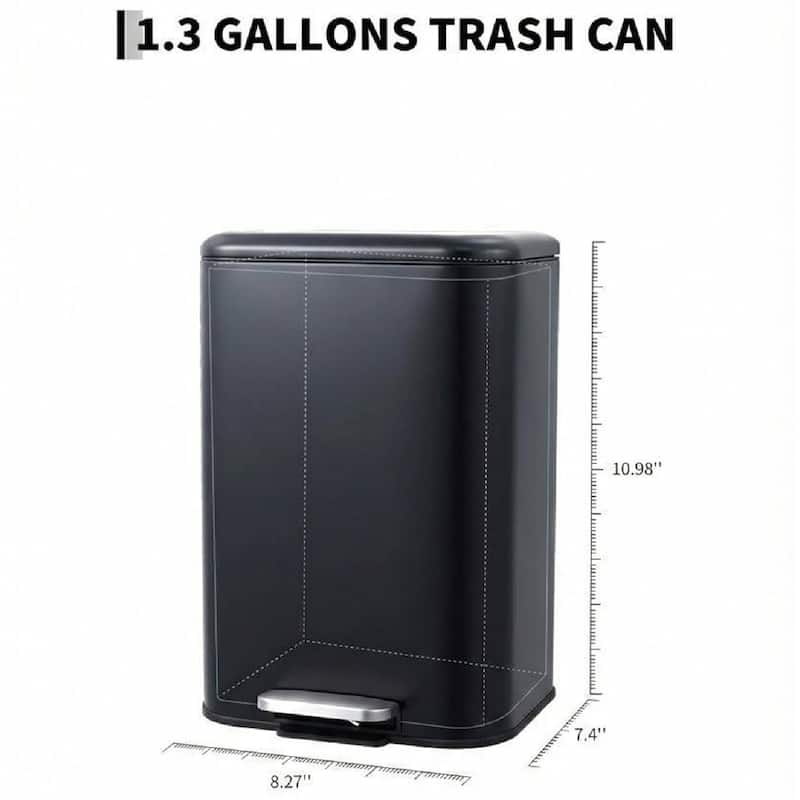 1.3 Gal Fingerprint-Proof Step Rubbish Bin, Trash Can for Bathroom, Kitchen