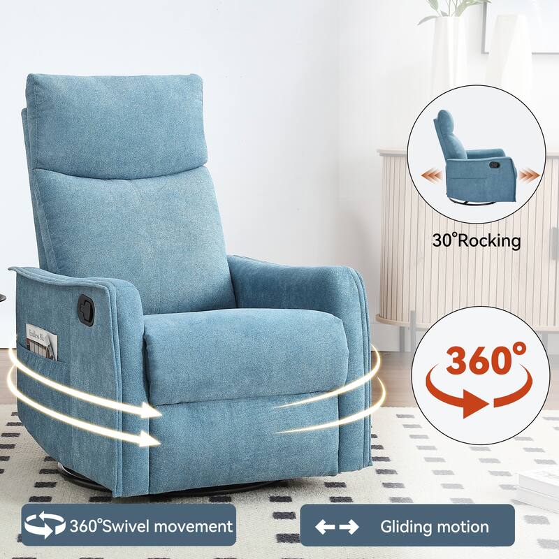 Heat Massage Manual Recliner Chair, 360° Swivel Glider Fabric Rocker