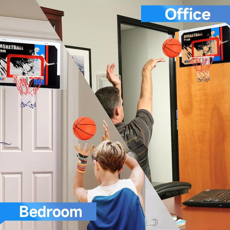 GSE™ 24"x16" Over-The-Door Pro Basketball Hoop with Basketball & Pump, Large Basketball Backboard & Hoop Set