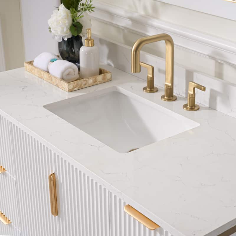 35''H Solid Wood Bathroom Vanity With Carrera White Quartz Top and Sink,White
