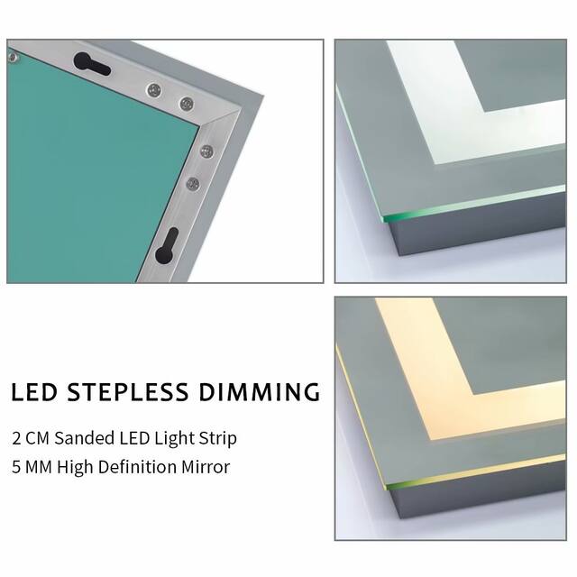 Backlit LED Illuminated Bathroom Anti-Fog Wall Mounted Mirror With Light And Dimmer