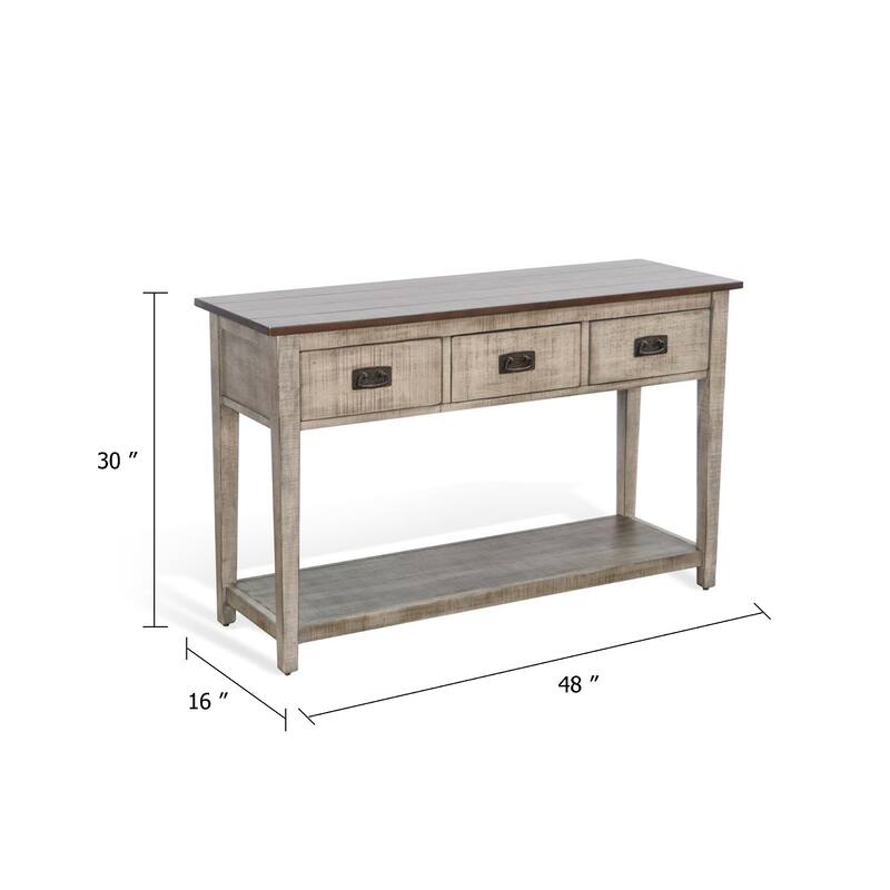 Camie Sofa Console Table, 48 Inch, 3 Drawers, Gray Solid Mahogany