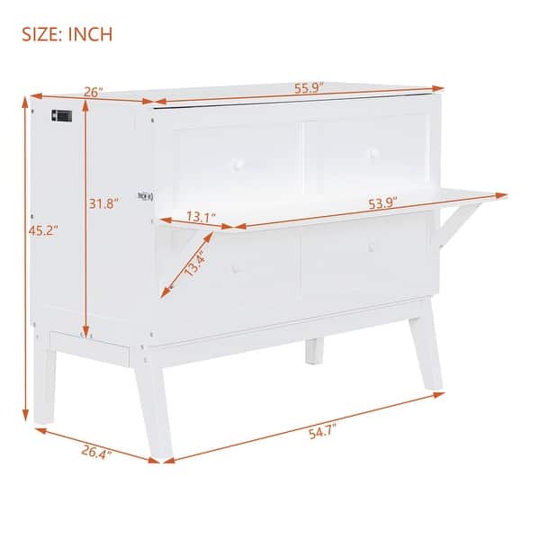 dimension image slide 1 of 4, Full Size Murphy Bed with USB Port and Removable Shelves on Each Side