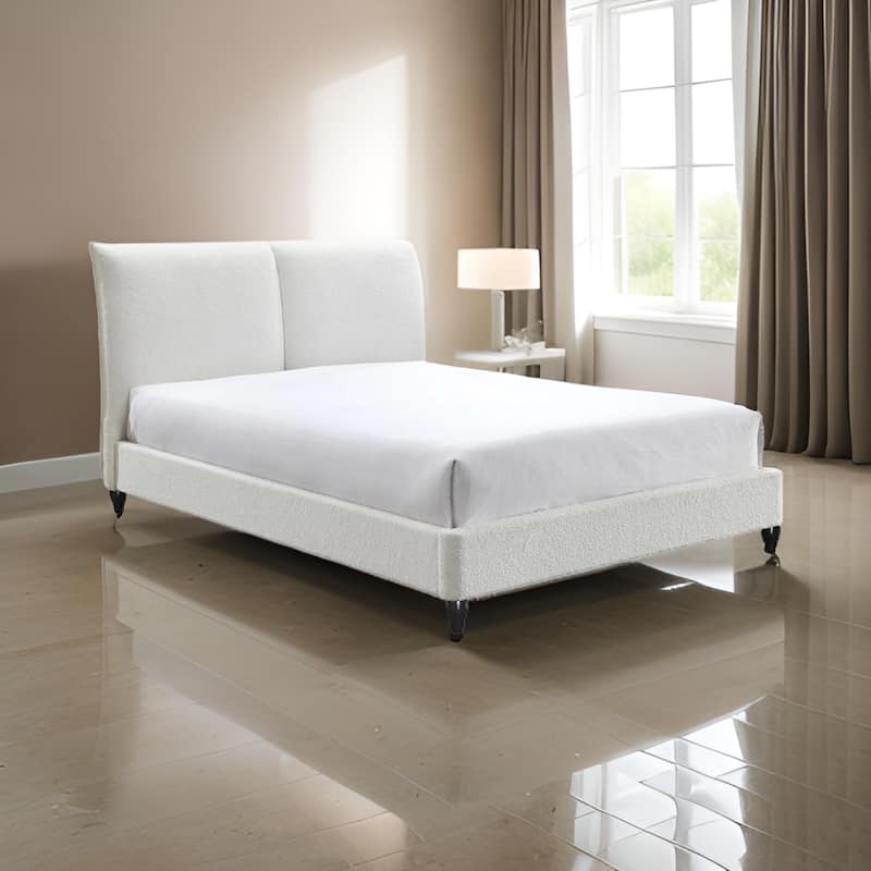 Sage King Size Bed, Low Profile, Cushioned Upholstered Headboard, Charcoal