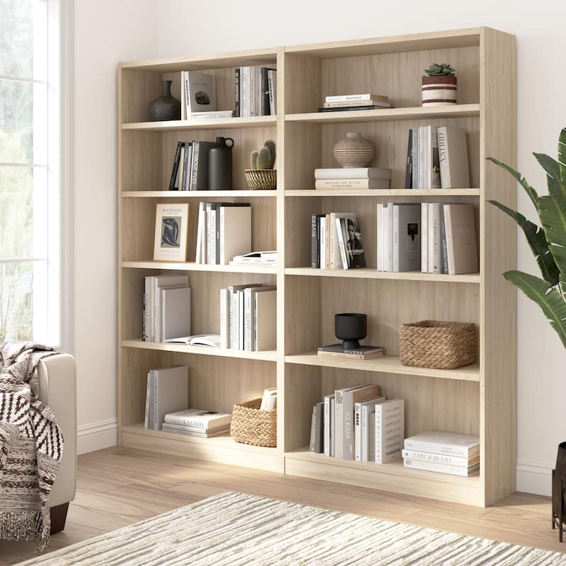 Universal Tall 5 Shelf Bookcase Storage - Set of 2 by Bush Furniture - Natural Elm