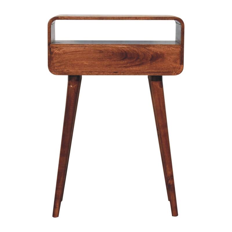 Artisan Furniture Solid Wood Mini Curved Honey Caramel Console Table, Brown with 2 Drawers
