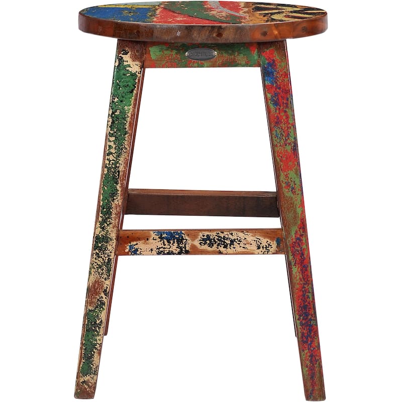 Marina Del Rey Round Recycled Teak Wood Boat Counter Stool