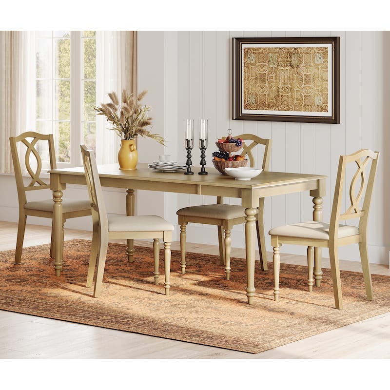 Farmhouse Dining Table Set, Wood Dining Table & Cross-Back Chairs, Oak - 5-Piece - Oak