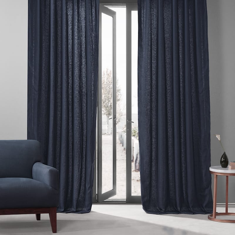 Exclusive Fabrics French Linen Room Darkening Curtains Panel - Elegant luxurious Drapes (1 Panel) - 50 X 108 - True Navy