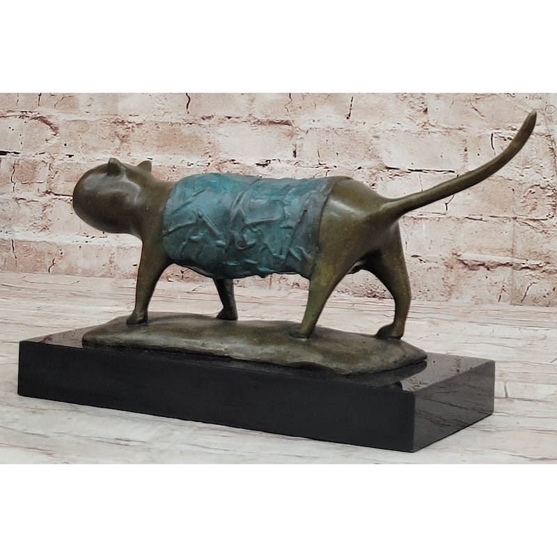 Special Patina Chubby Imitative Cat Feline By Botero Genuine Bronze Sculpture Figurine