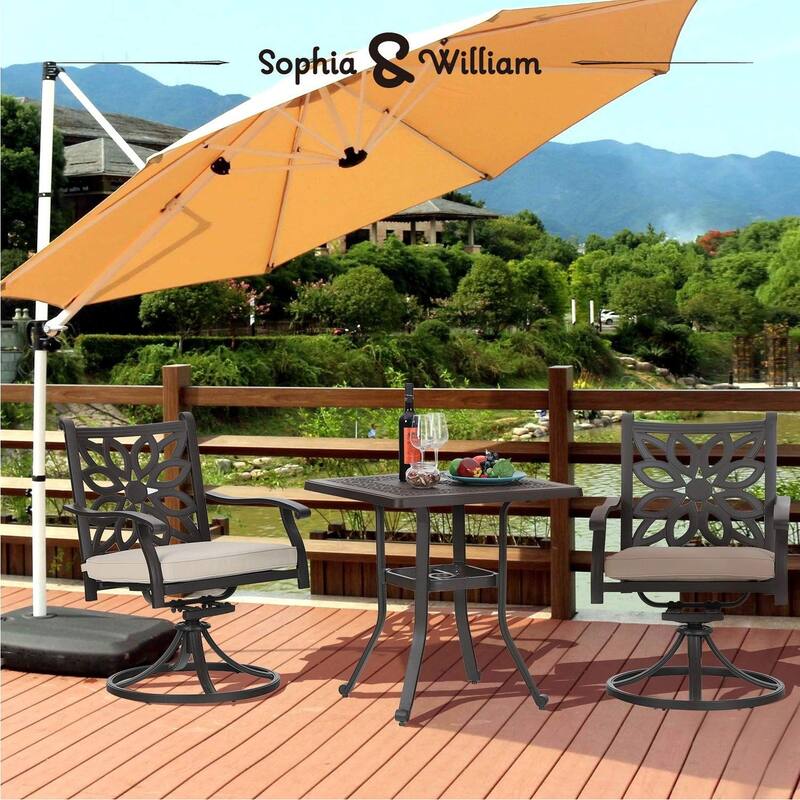 Outdoor Patio Dining Table Square, Modern Cast Aluminum Outdoor Furniture Dining Table with Umbrella Hole