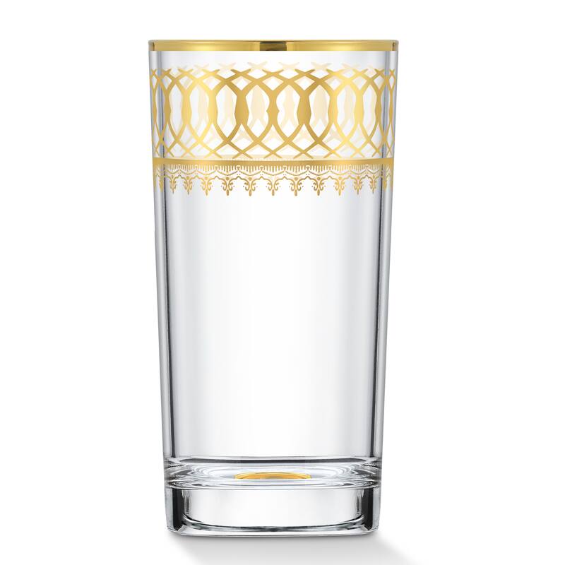 Lorren Home Trends Gold Embellished High Ball with Gold Rings, Set of 4