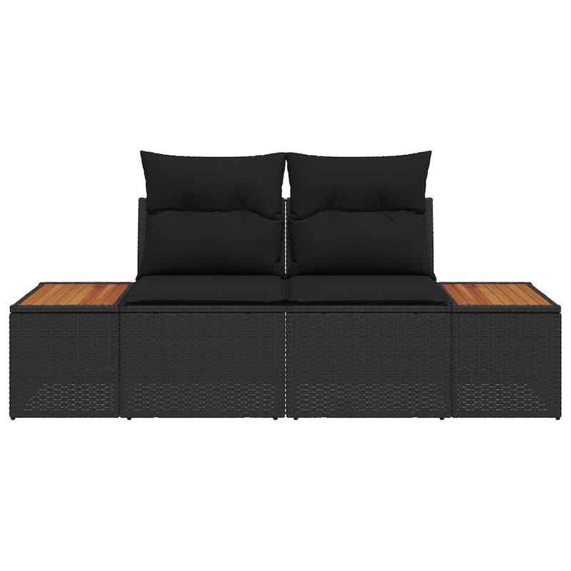 vidaXL 2-Seater Garden Sofa with Cushions Black Poly Rattan - 24.4 x 72.4 x 27.2