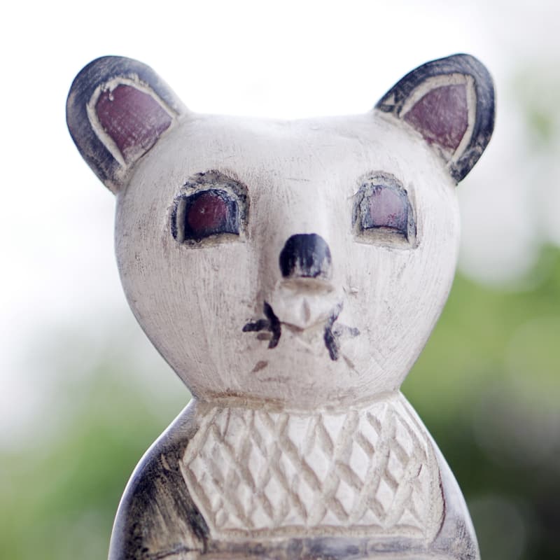 Novica Handmade Pondering Panda Sese Wood Sculpture