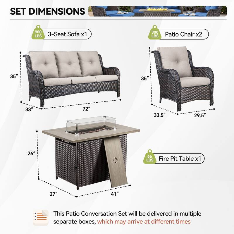 Fire Pit Table with Patio Sofa Club Chairs Brown-Beige - Brown