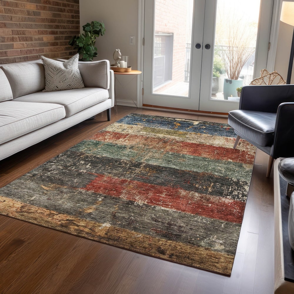 Machine Washable Indoor/ Outdoor Abstract Contemporary Chantille Rug