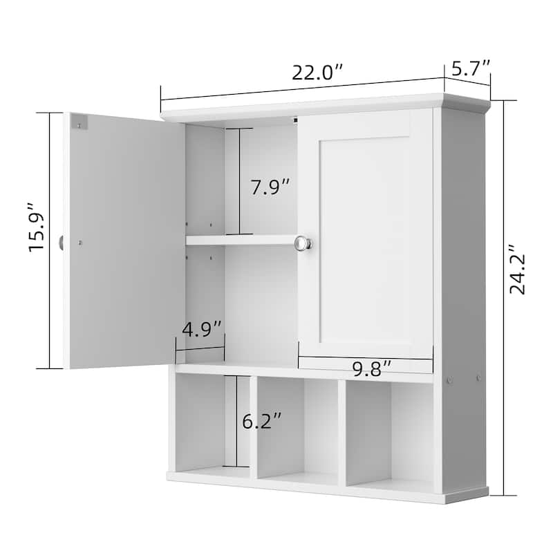 2-Door Wall-Mounted Bathroom Cabinet with Storage Space for Bathroom, Kitchen, or Office
