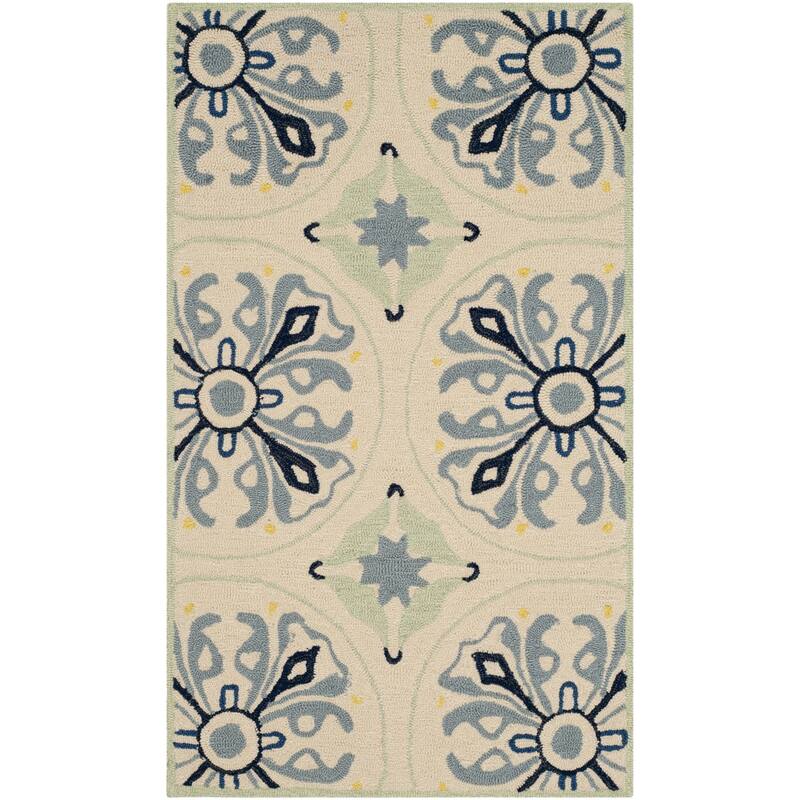 SAFAVIEH Handmade Four Seasons Katixa Floral Rug - 2'3" x 3'9" - Ivory/Blue