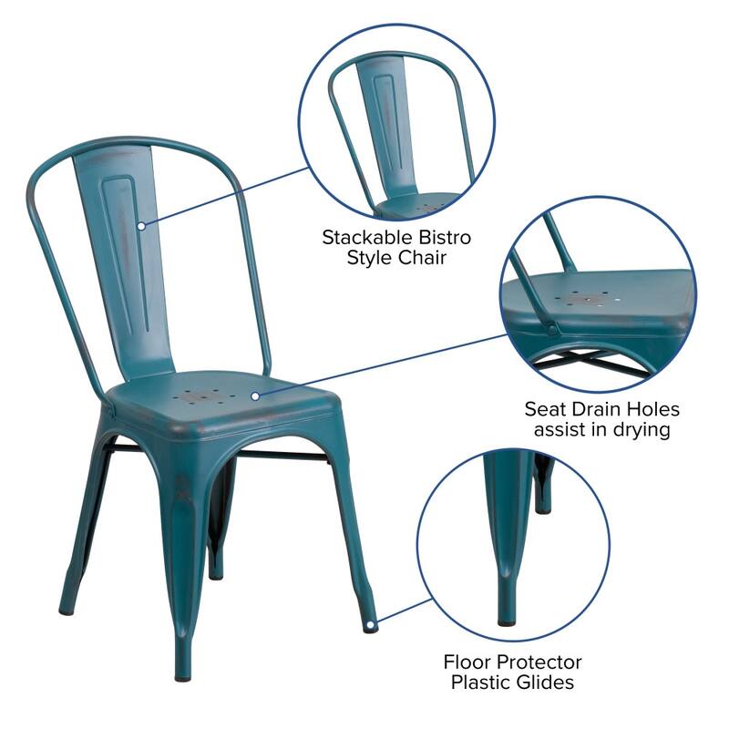 Distressed Metal Indoor/ Outdoor Stackable Chair