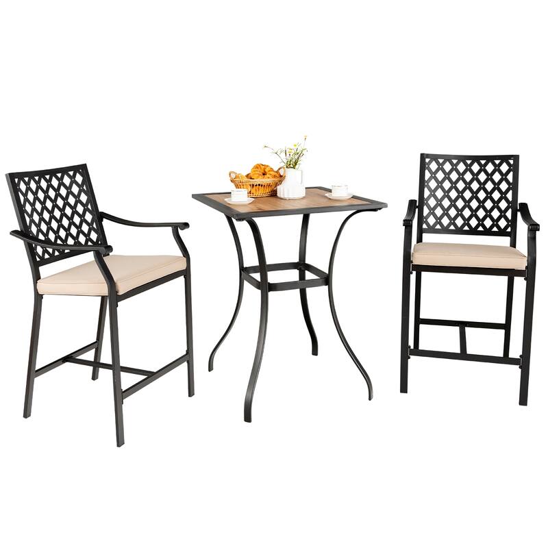 3PCS Patio Bar Table Set Outdoor Square Bistro Square Dining Table Set - Black + Beige + Natural